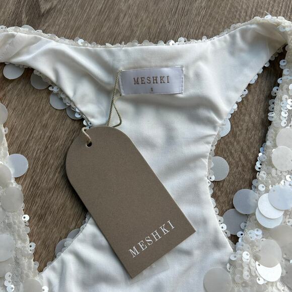 Meshki Maude Sequin Racer Crop Top Ivory Statement Party Small - Picture 7 of 16